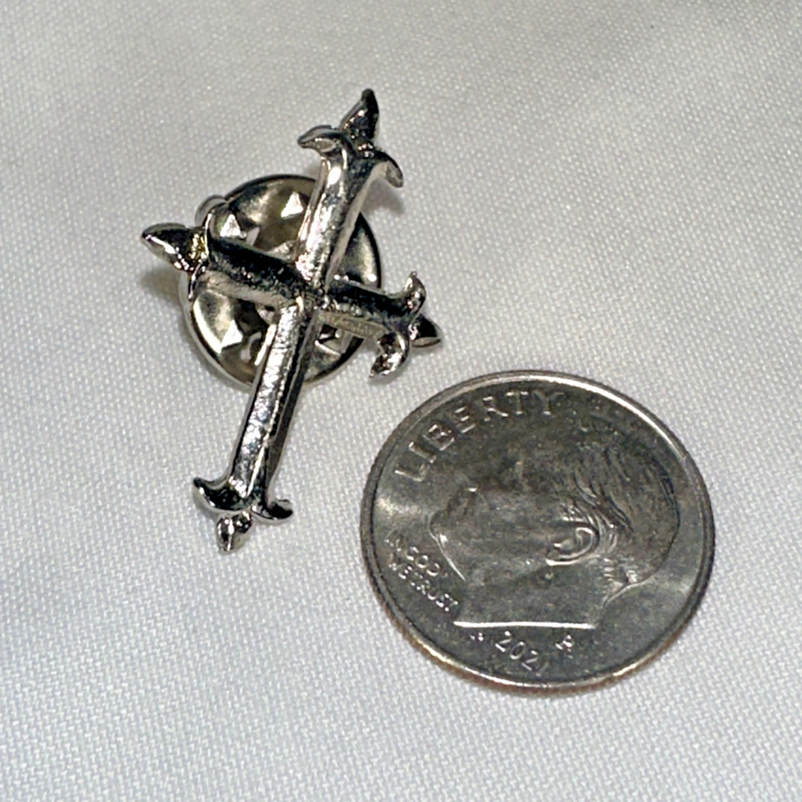 Lot of 5 Silver Color Metal “CROSS” Christian Collar Brooch Lapel Tie Pin
