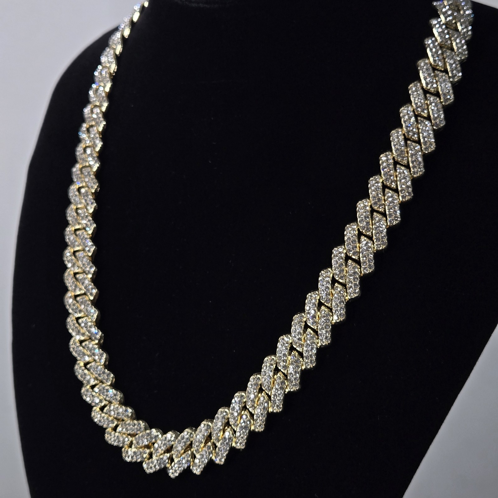12mm Iced Out Cubic Zirconia Miami Stainless Steel Cuban Chain 20 Inch Necklace