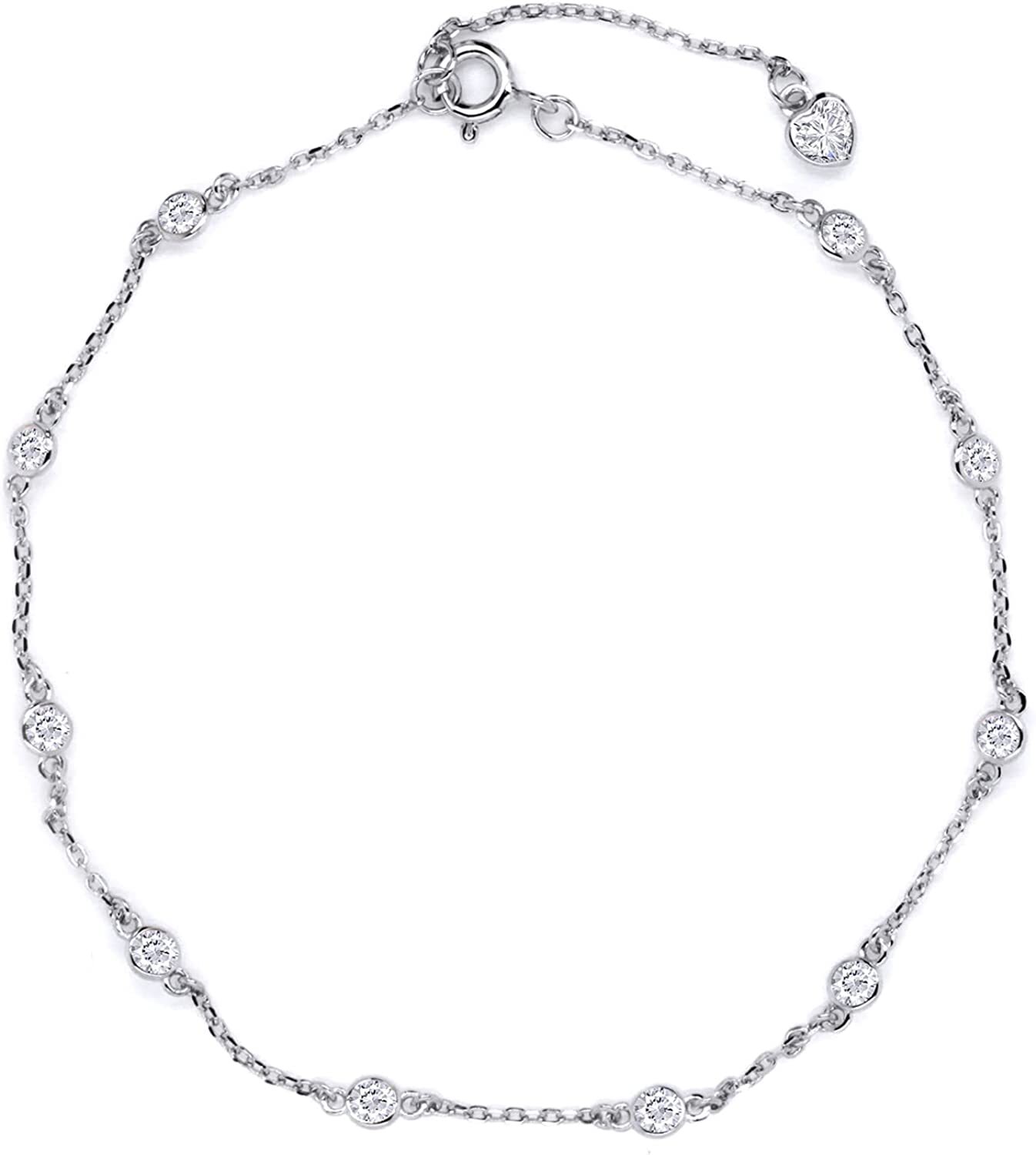 1ct 3MM Moissanite Bezel Set Single Piece Station Anklet Ankle Bracelet Silver