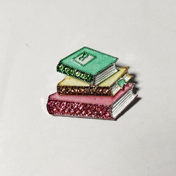 Stacked Books Enamel Pin Brooch With rhinestones
