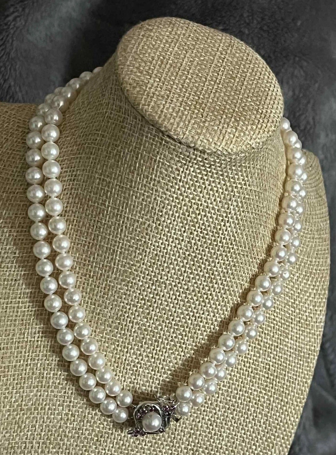 TASAKI Akoya Pearl Double-Strand Necklace 14ct White Gold K14WG 6.4-7.1mm 40cm