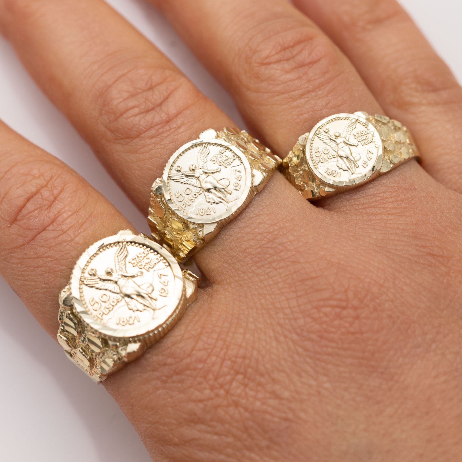 10K GOLD Mexican 50 Pesos Centenario Nugget Signet Ring 10K Yellow Gold All Size