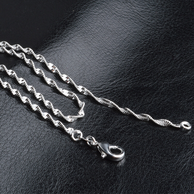 925 Silver Plated 2mm Water Wave Chain Mens Womens Necklace 16″ 18″ 20″ 22″ 24″
