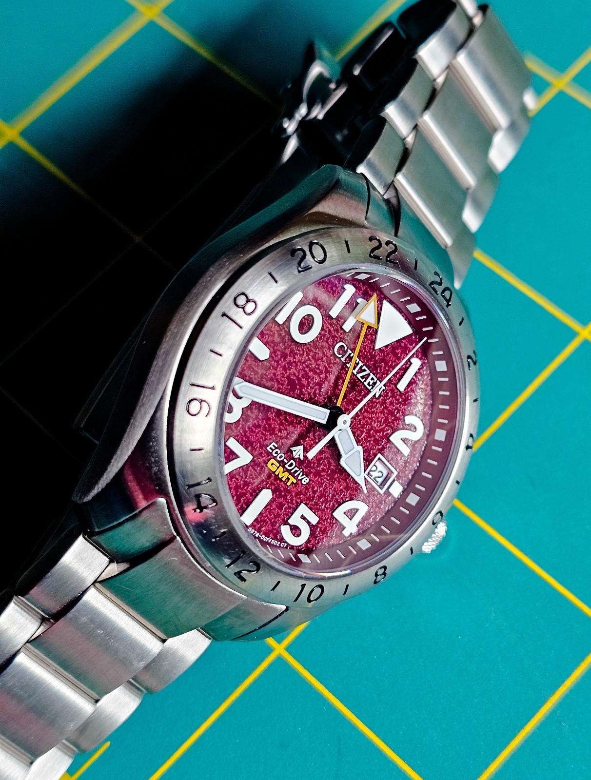 Citizen Promaster Land GMT Eco-Drive Red Dial Mens Watch BJ7150-50W