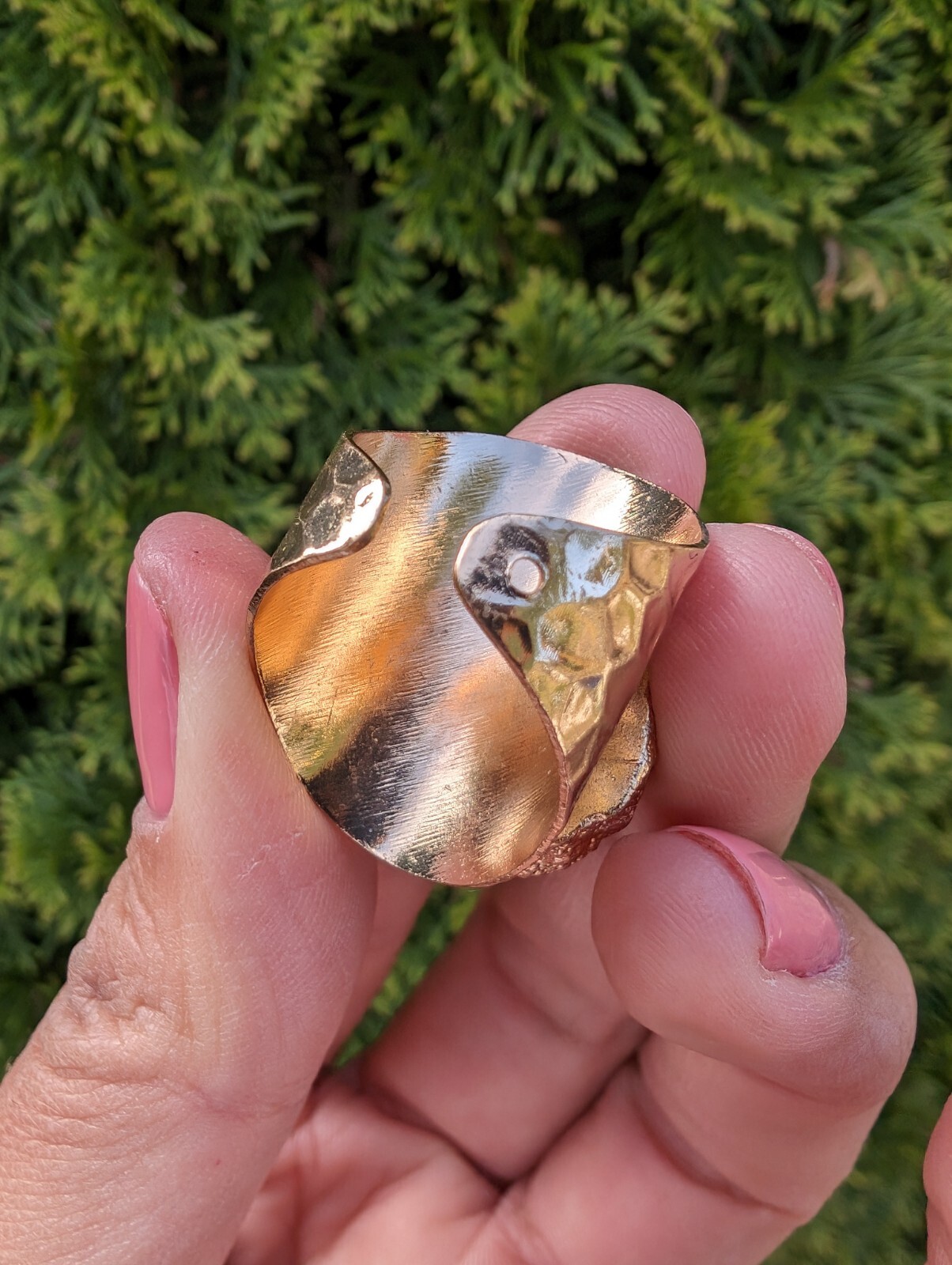 Artisan Handmade In Morocco Adjustable Pink Geode Wide Band Gold Ring Size 9.25