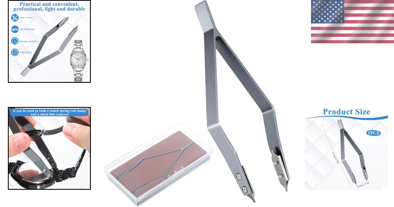 V-Shaped Stainless Steel Spring Bar Tweezers for Watch Repair – Ergonomic Design