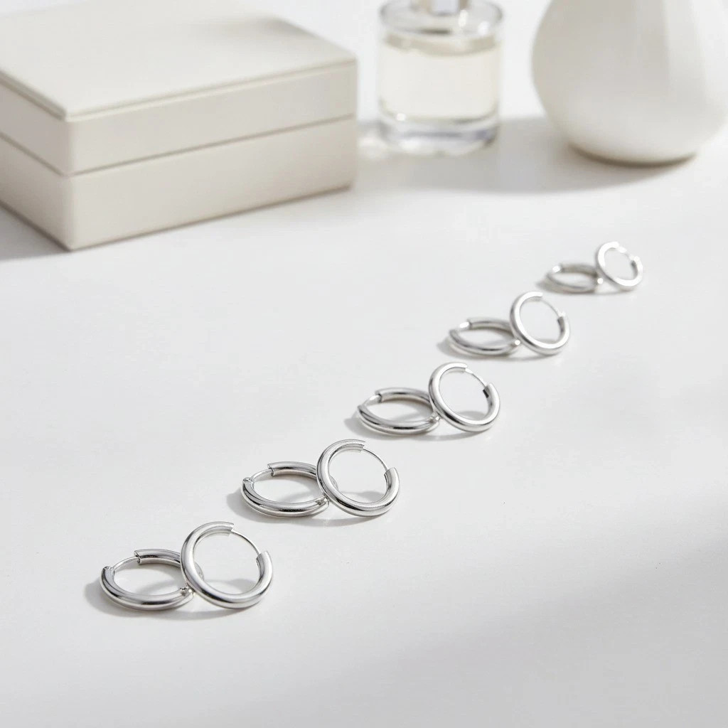 5 Pairs Titanium Hoop Earrings Silver Huggie Hoops Set 8mm-16mm Unisex