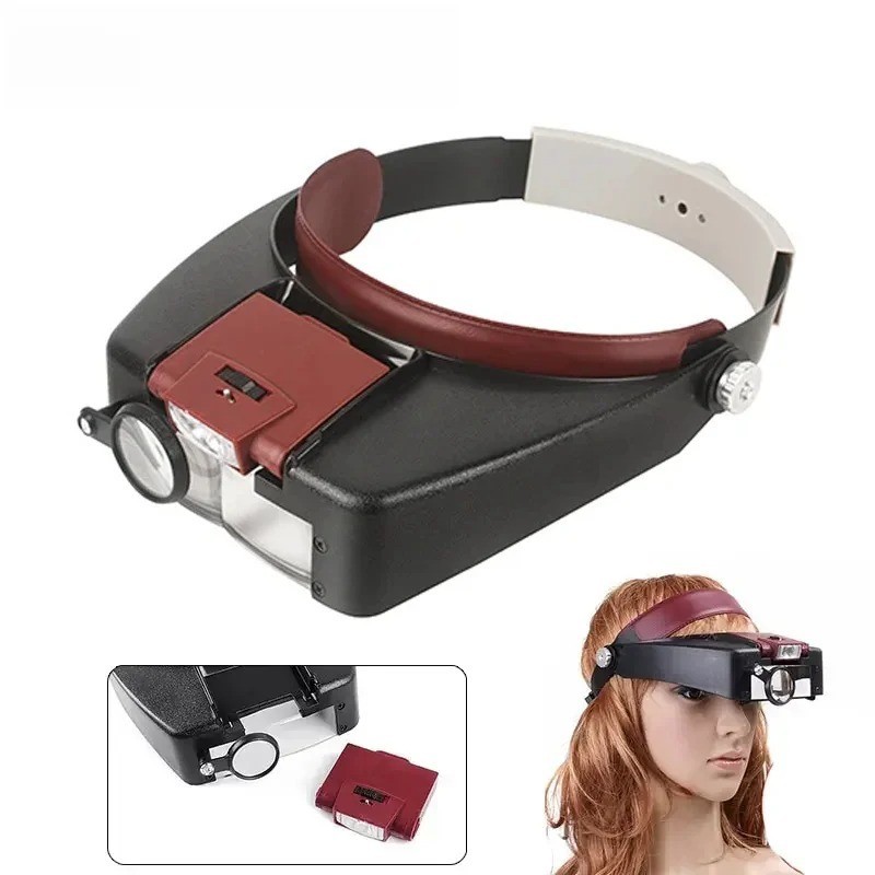 LED Jewelers Head Headband Magnifier Illuminated Visor Magnifying Glasses Loupe