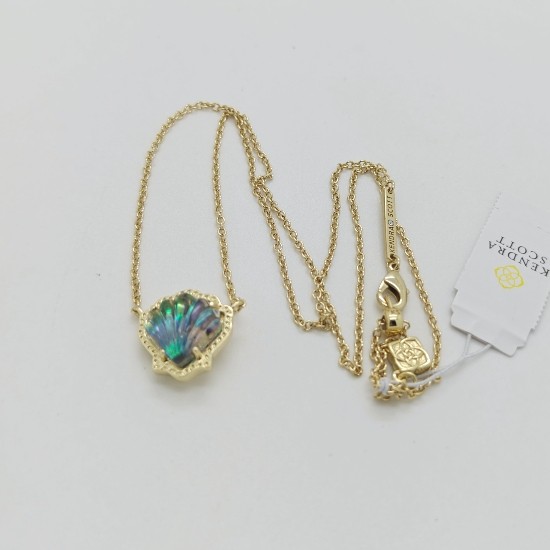 New Kendra Scott Brynne Gold Short Pendant Necklace In Abalone Shell