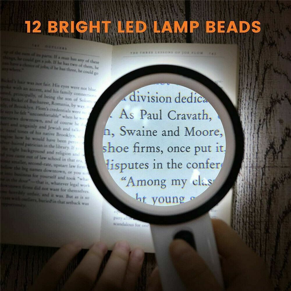 NEW 30X Handheld Magnifying Glass w/ 12 Bright LED Light Illuminated Magnifier
