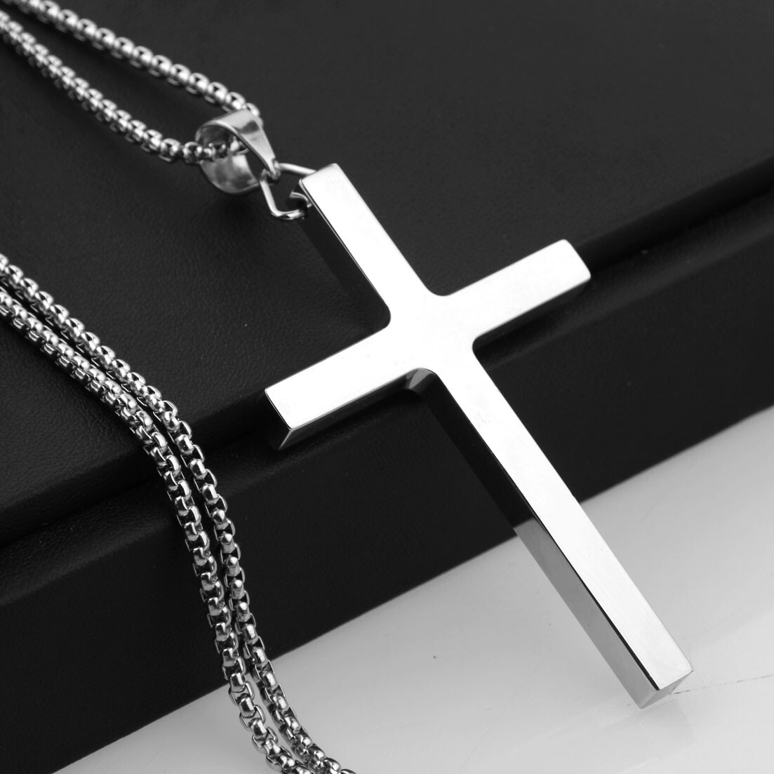 New Gift Unisex’s Men’s Silver Stainless Steel Big Cross Pendant Chain Necklace