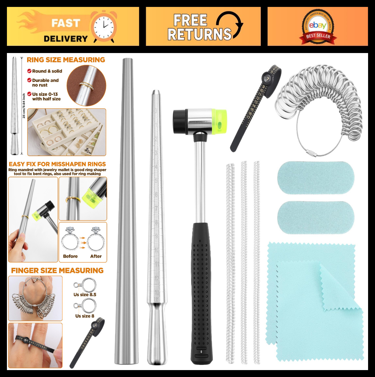 12 Pcs Ring Sizing Repair Kit – Metal Mandrel Tool for Bent Rings Reshaping