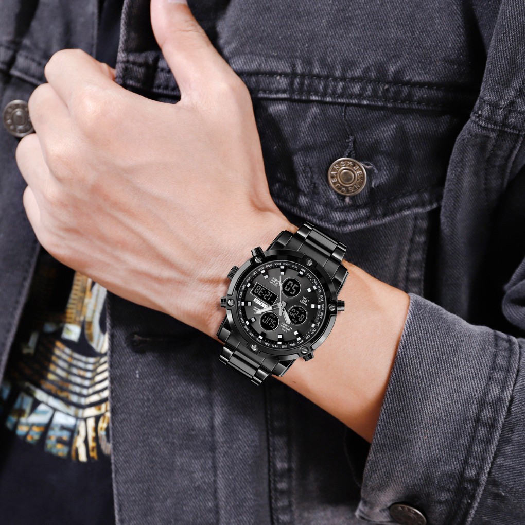 SKMEI Men Quartz Watch LED Digital Steel Wristwatch Casual Business Male Watches