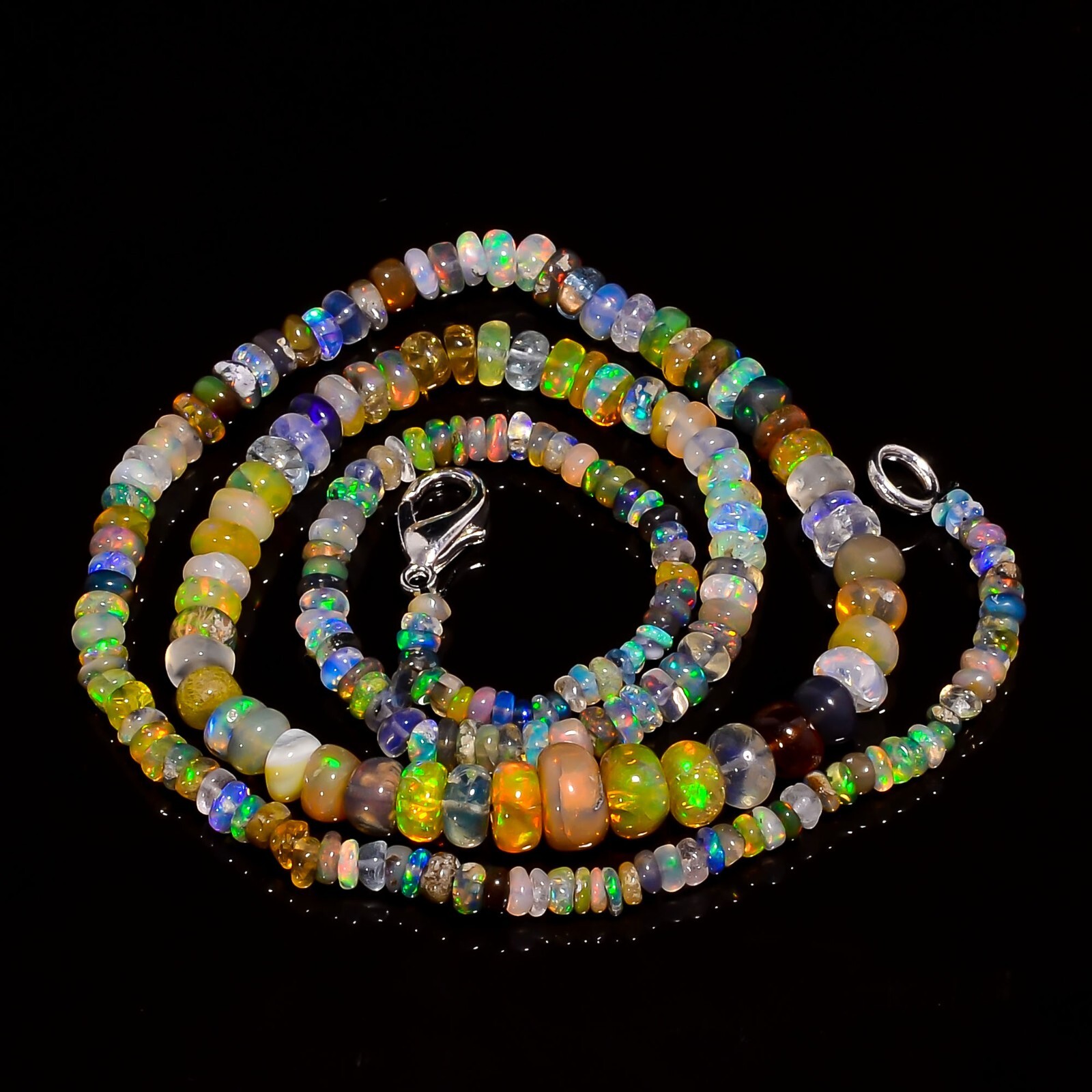 43.7 Ct. Multi Ethiopian Opal Gemstone Rondelle Smooth Beads Necklace 17″ A-5173
