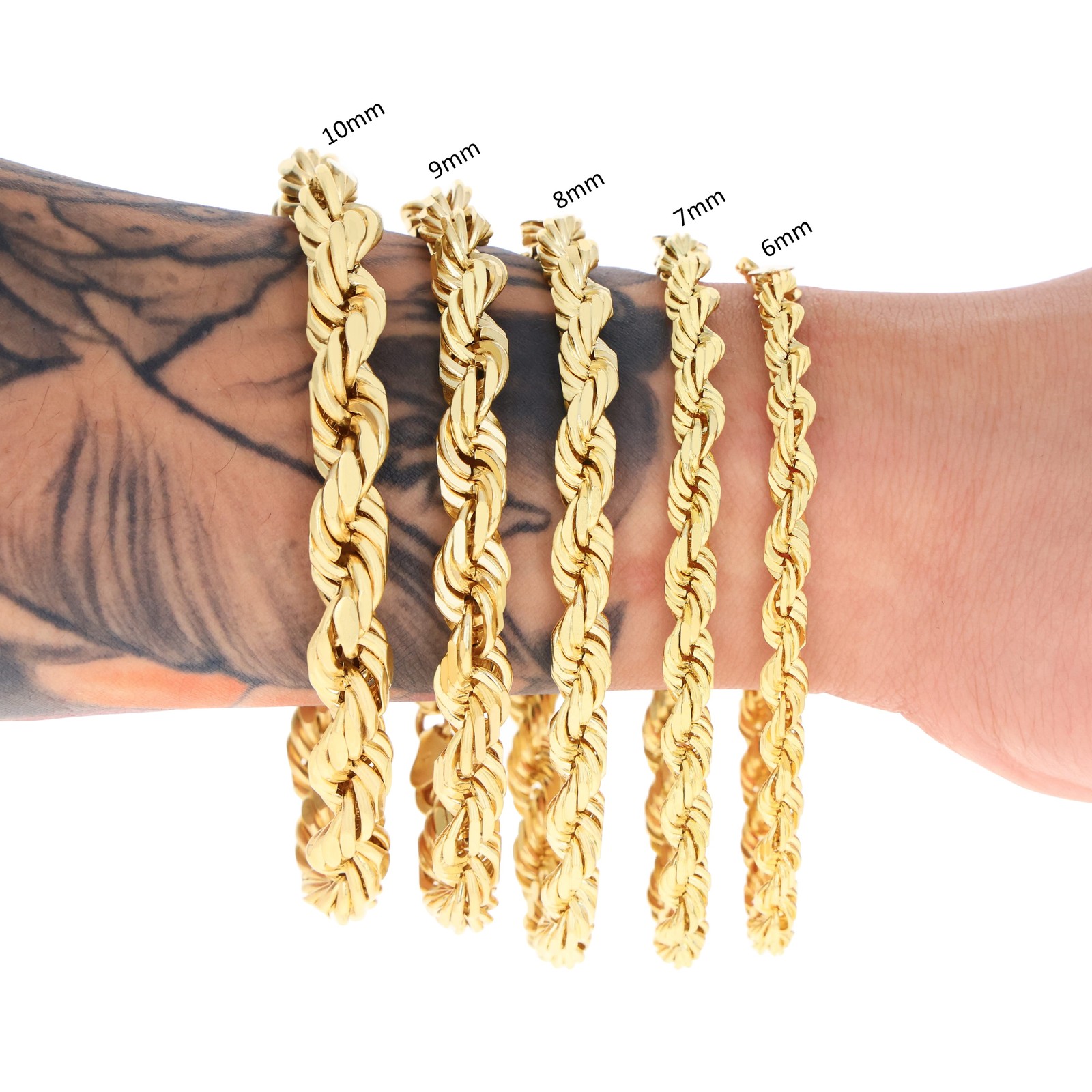 10K Yellow Gold Solid 1mm-10mm Rope Chain Necklaces Bracelets Mens Women 7″- 30″