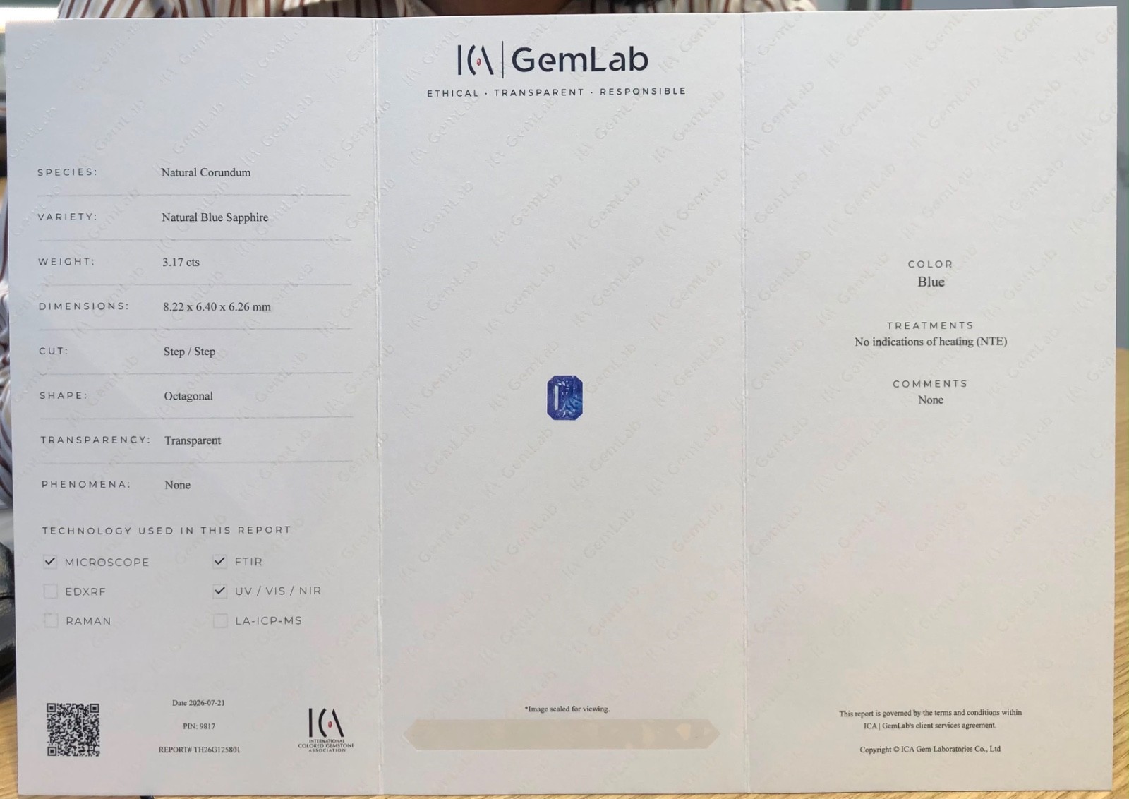 3.17 Carats Natural Blue Sapphire Octagonal Cut From Srilanka