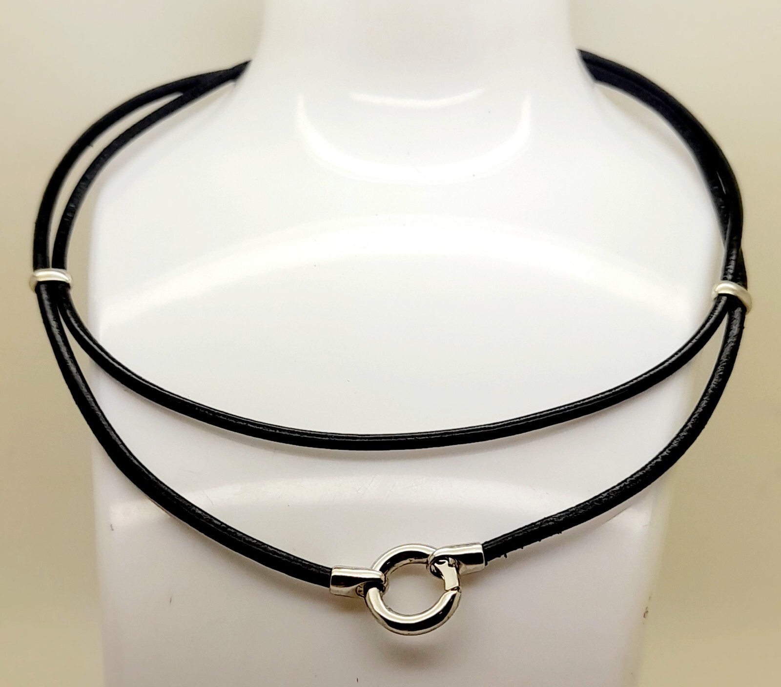 2.5mm Double Layered Black Faux Leather pendent Jewelry 16 inch Choker Necklace