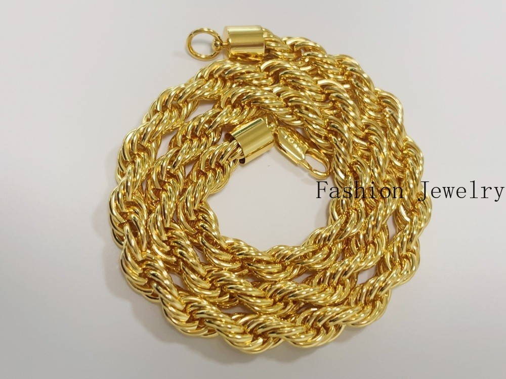 18K Yellow Gold Diamond Cut Rope Chain 10mm NecKlace Mens Womens 28″