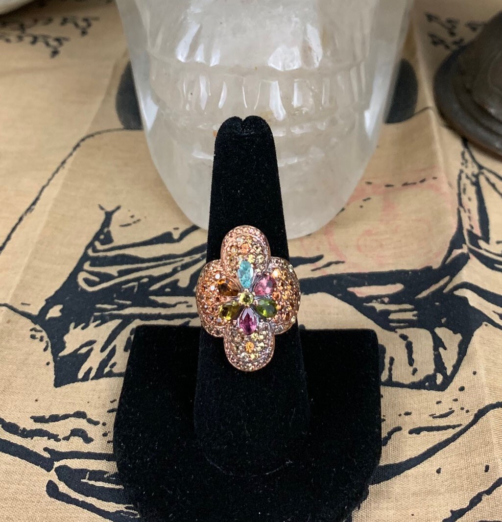 Aunt Nadiene’s Thai Rose Gold Vermeil, Sapphire and Tourmaline Gems Ring Voodoo