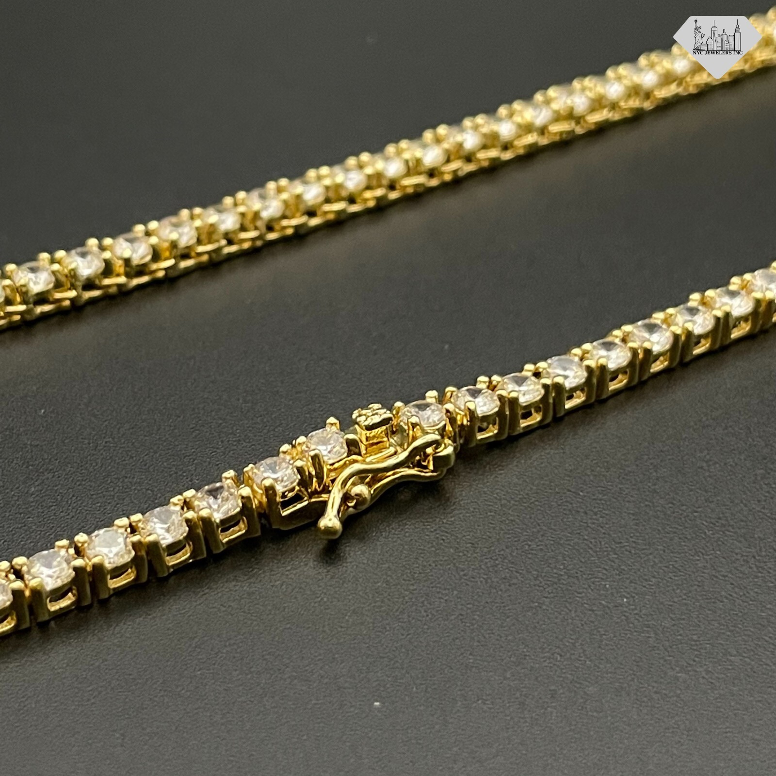 Womens 14K Yellow Gold Plated Crystal Cubic Zirconia Tennis Necklace