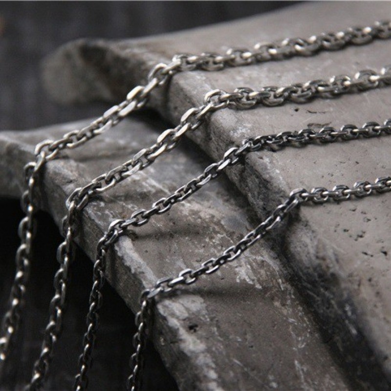 Oxidized Thai Silver Chain, S925 Sterling Vintage Rolo Necklace for Pendants