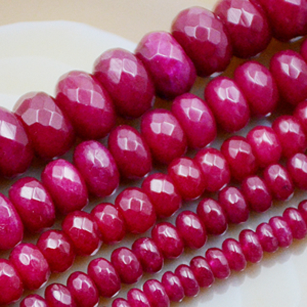 Faceted Ruby Jade Rondelle Beads 15″ 2x4mm 3x5mm 4x6mm 5x8mm 6x10mm