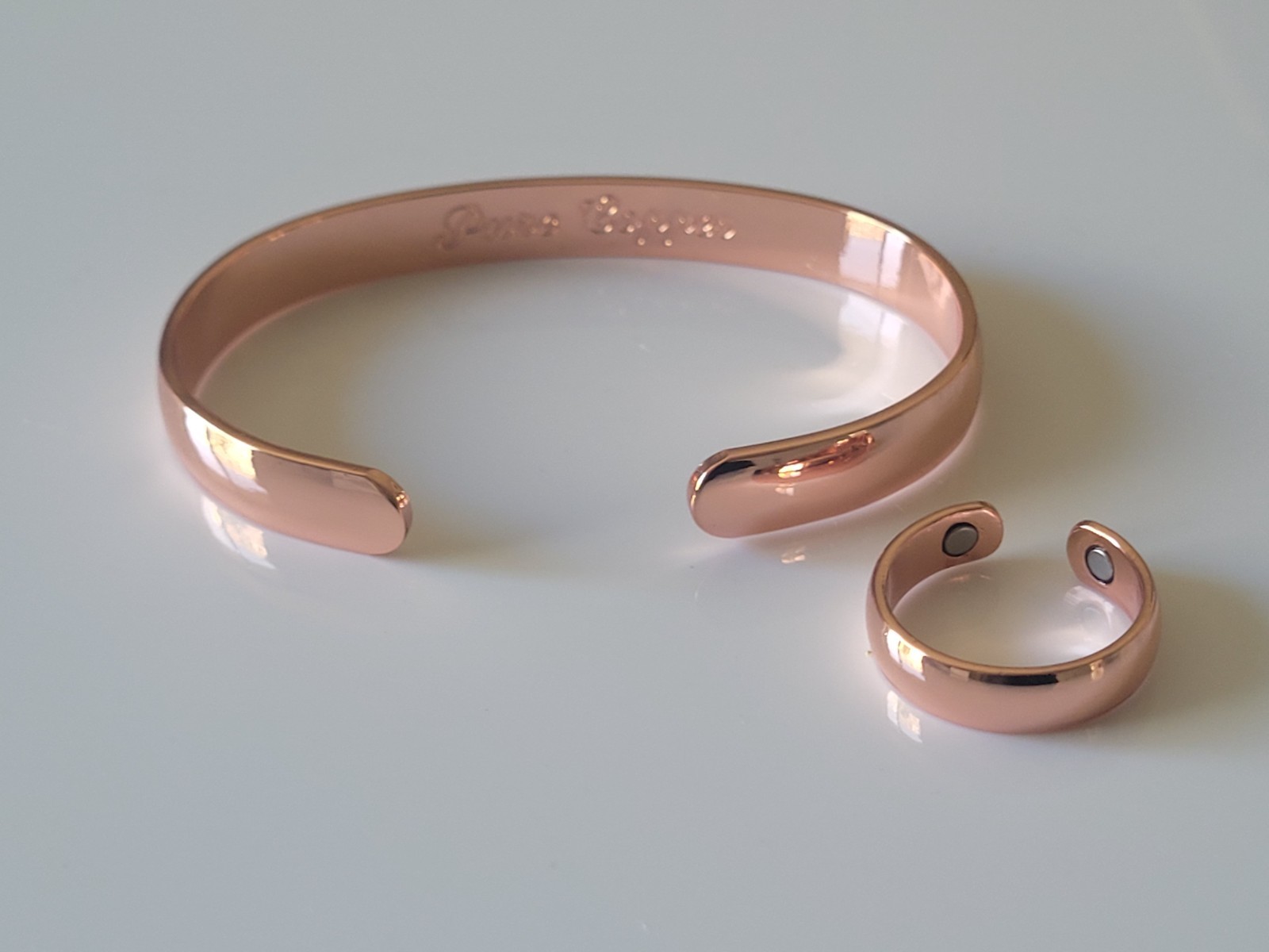 Pure Copper Magnetic Bracelet Ring Set – Arthritis Pain Therapy Dome Cuff Ring
