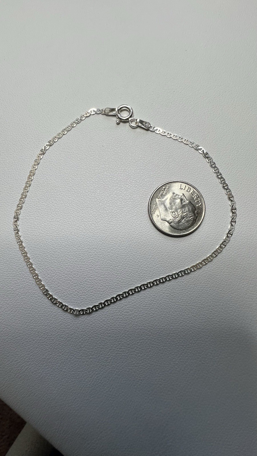 925 Sterling Silver Marine Link Chain Bracelet Spring Ring Clasp No Stone 8”