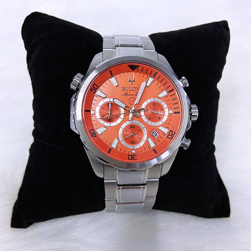 Men New Bulova Classic Orange Marine Star Stainless Steel 96B395 Watch (100MM)