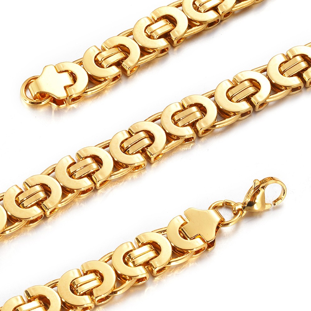 11mm Silver/Gold/Black Stainless Steel Flat Byzantine Box Chain Necklace 16″-40″