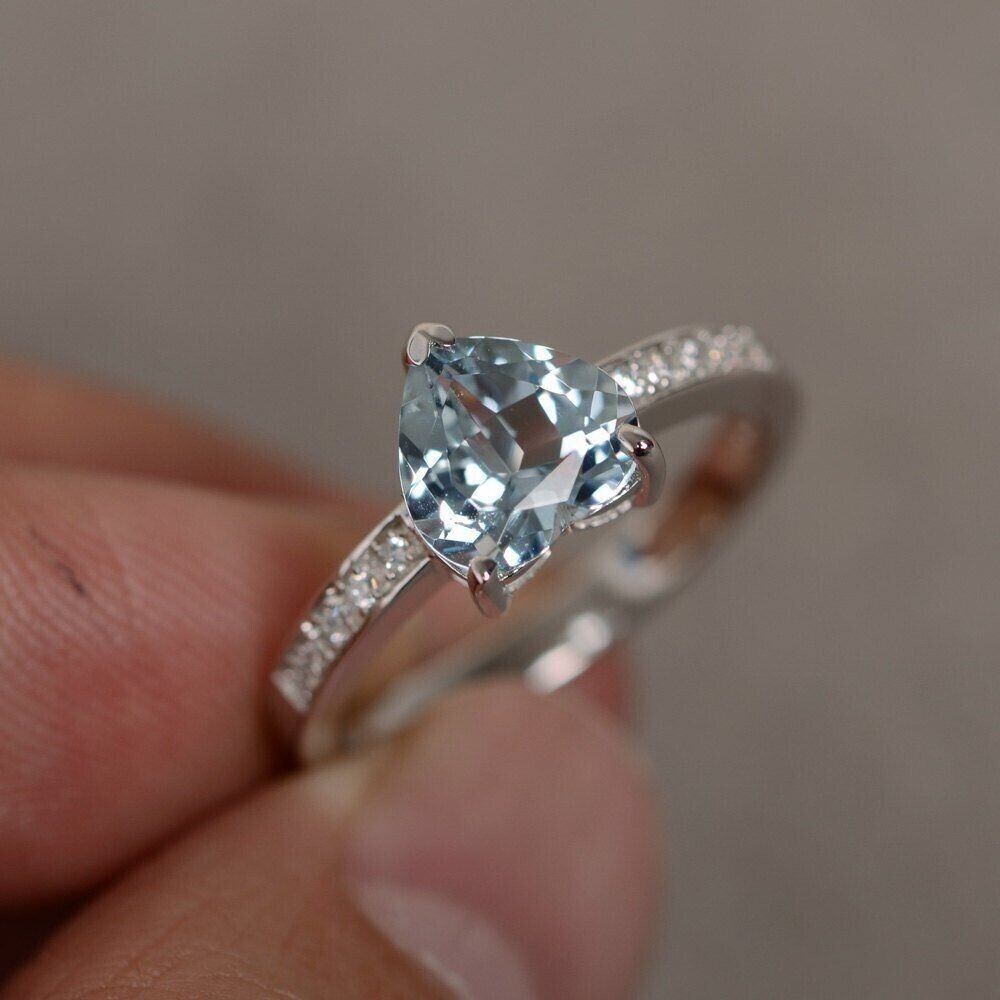 1.20 Ct Heart Cut Simulated Aquamarine Engagement Ring 14k White Gold Plated