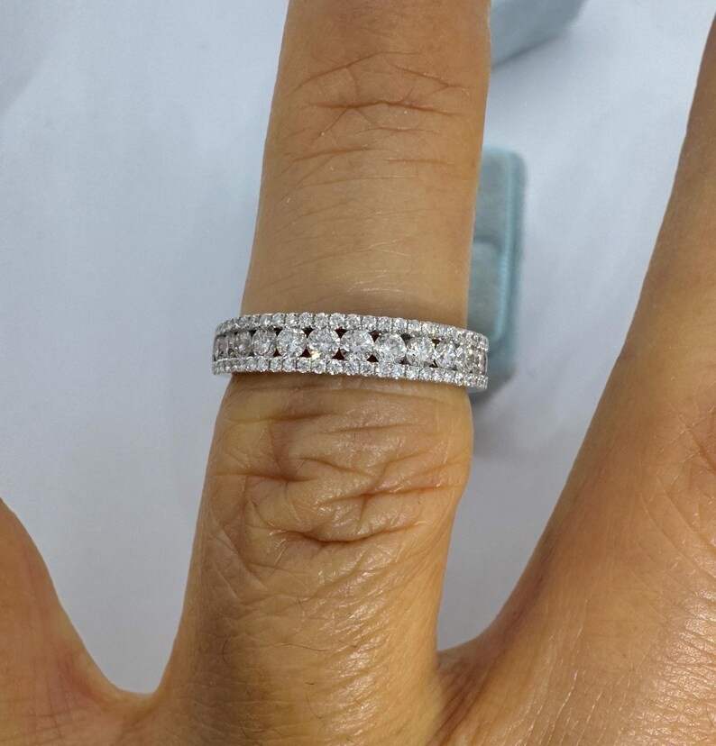 0.77Ct Round Cut Real Moissanite Anniversary Wedding Band 14K White Gold Plated
