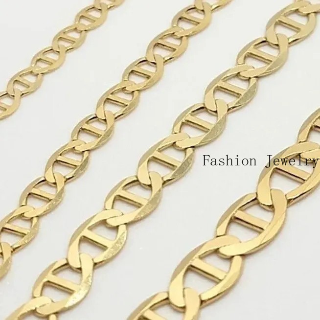 10K Solid Yellow Gold Link Chain Bracelet Necklace 3.2mm~6mm Size 7″~26″