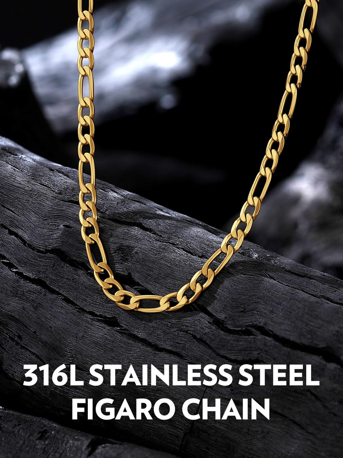 Bandmax Mens Womens Stainless Steel Gold Plated Figaro Chains 18 Inch 4MM Shi…