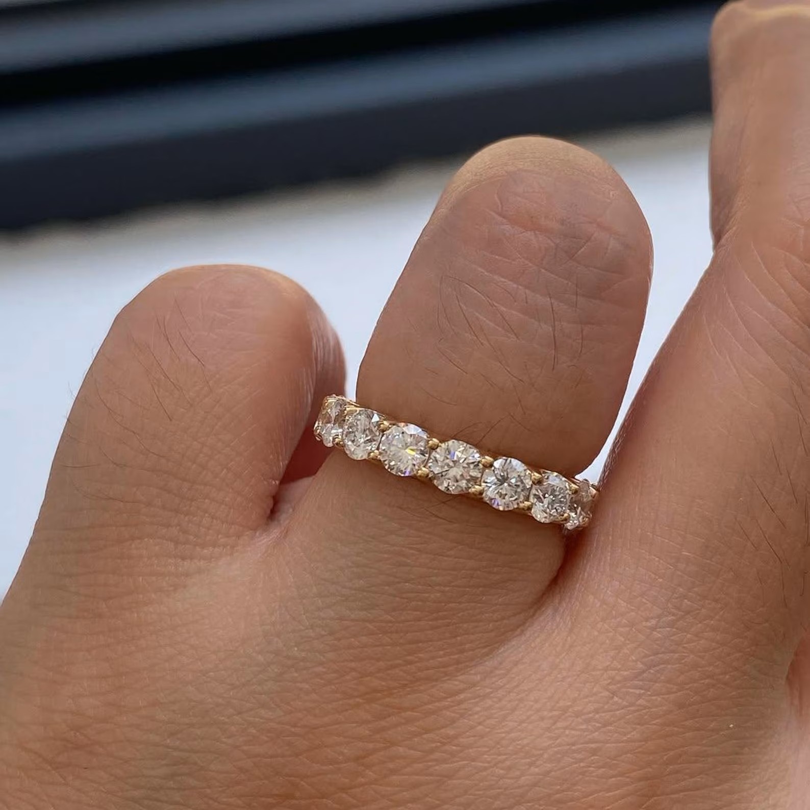 2Ctw Round Moissanite Diamond Eternity Wedding Band Ring 14K Vermeil Gold Plated