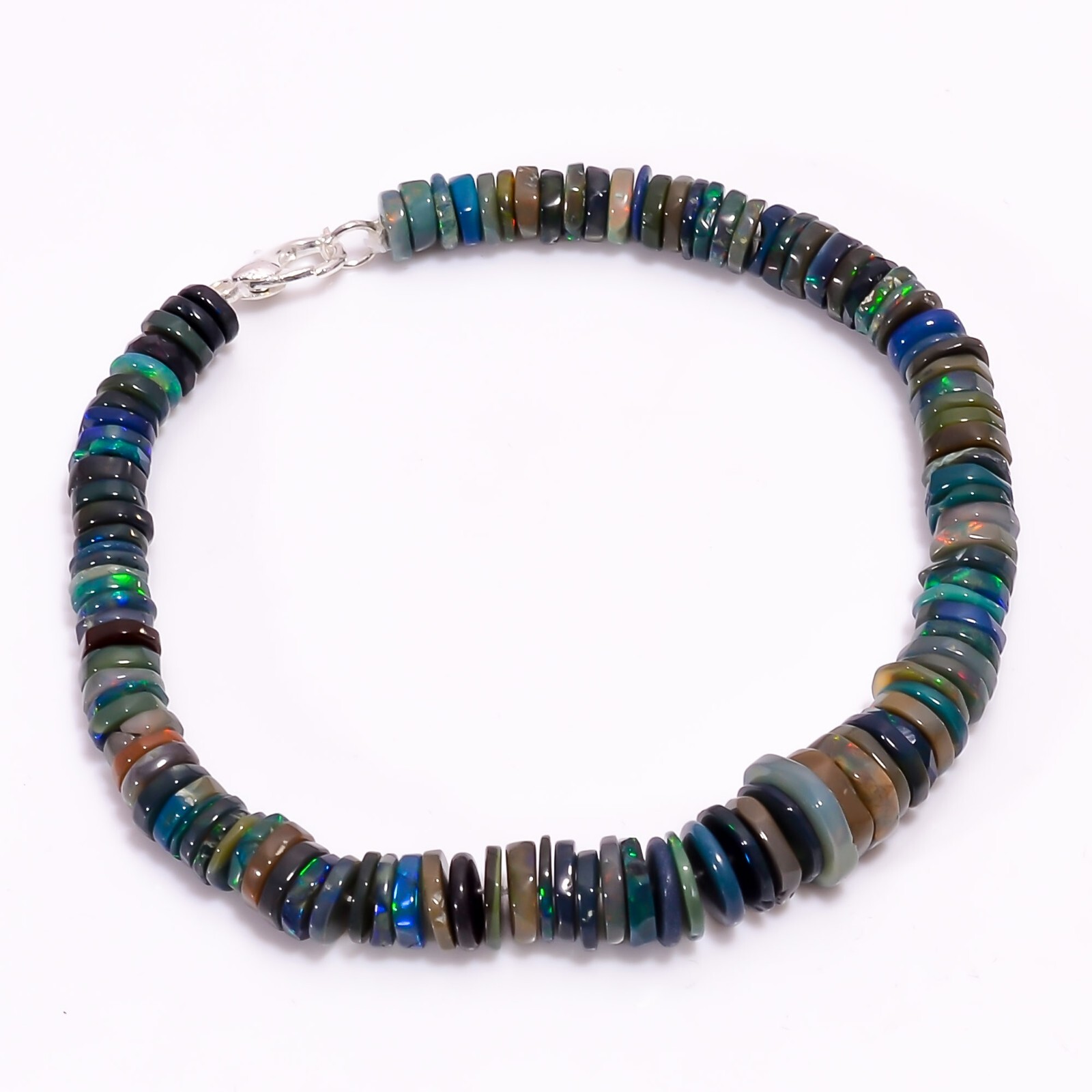 55 Ct. Welo Fire Ethiopian Opal Gemstone Heishi Smooth Beads Bracelet 8″ A-3731