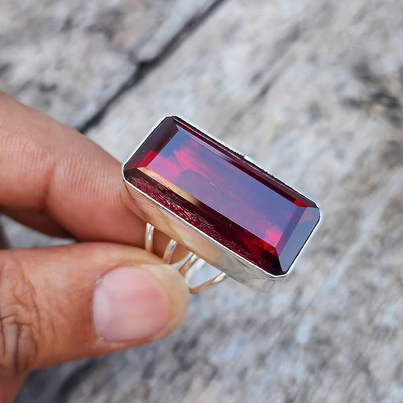 Natural Garnet 925 Sterling Silver Band& Statement Ring Handmade Ring All Size