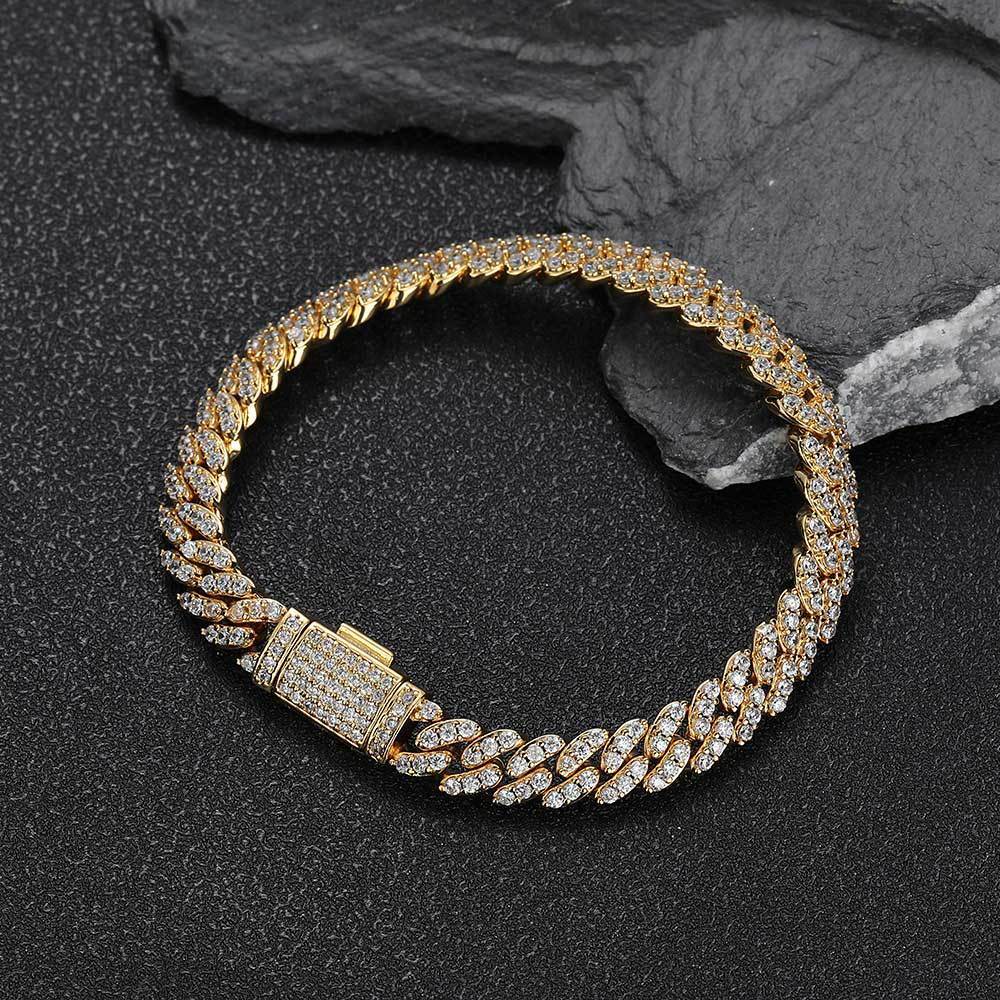 8MM Miami Cuban Link Chain Iced CZ Out Necklace Gold Plated Stainless Steel