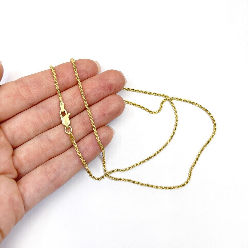 Mens Womens 14K Yellow Gold Rope Chain Necklace 1.5MM 16″ – 24″ Inches