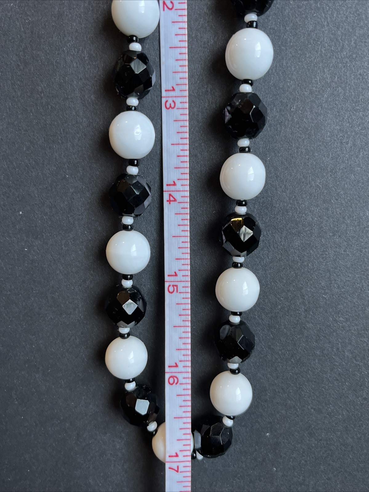 Joan Rivers Czech Republic Black White Glass Bead Necklace 34” Long