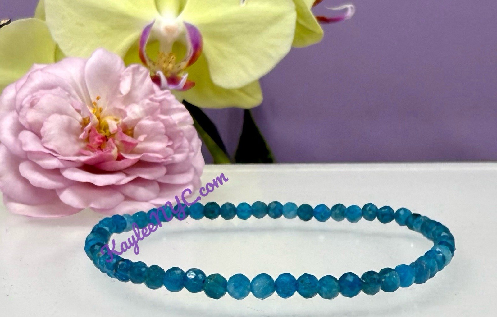 Wholesale 6 Pcs Natural Apatite 4mm Faceted 7.5” Stretch Bracelet