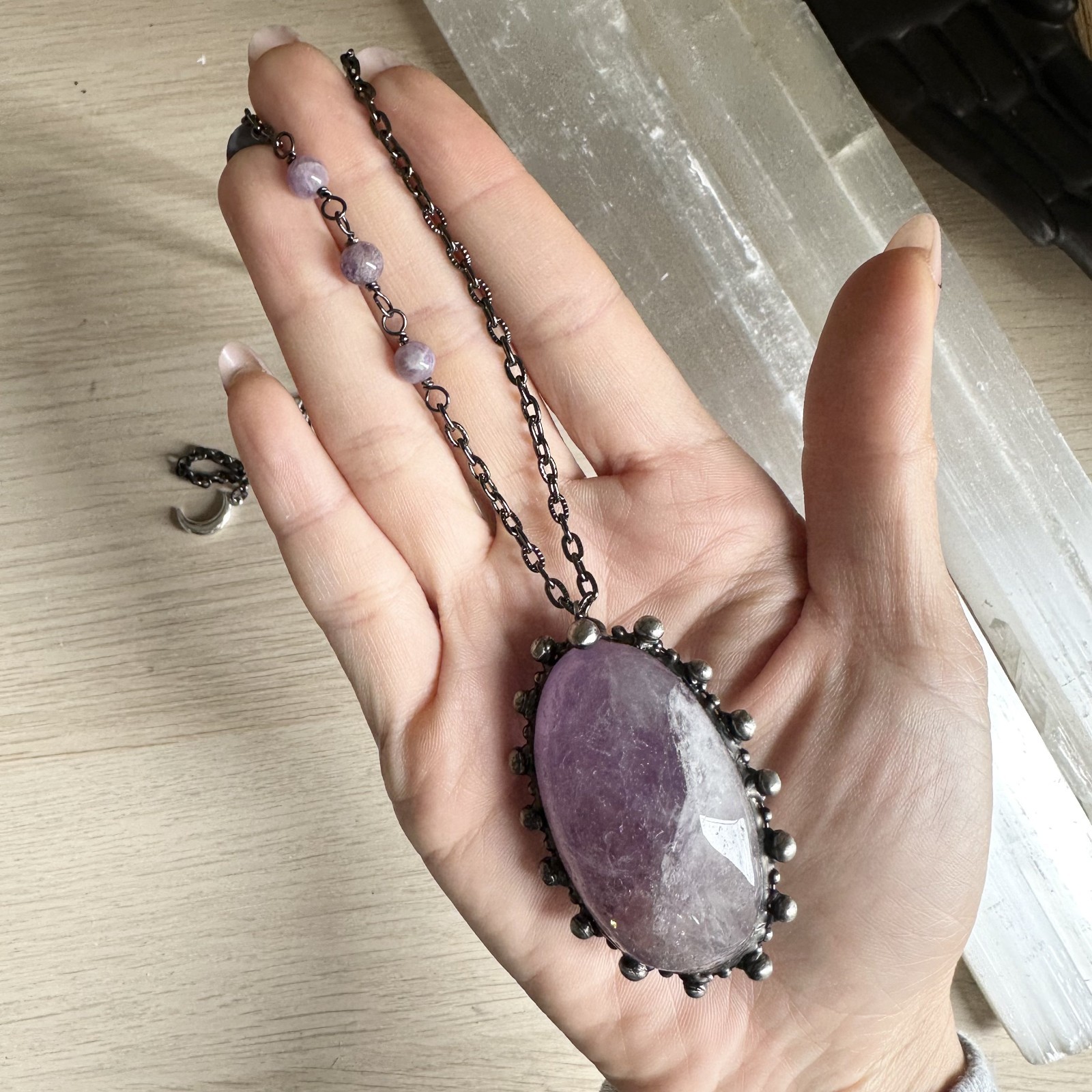 Oval Shape Amethyst Statement Necklace- New with no tag