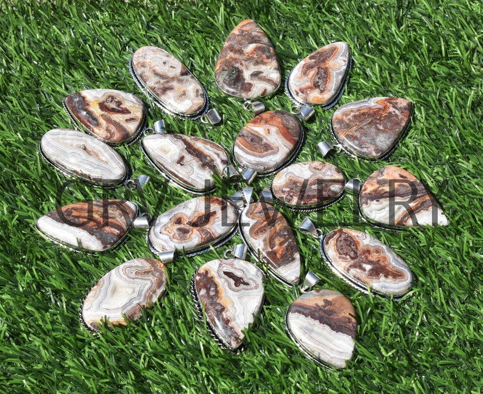 1-500 Pcs Crazy Lace Agate Pendant Wholesale Lot Bulk: Silver Plated WH-23