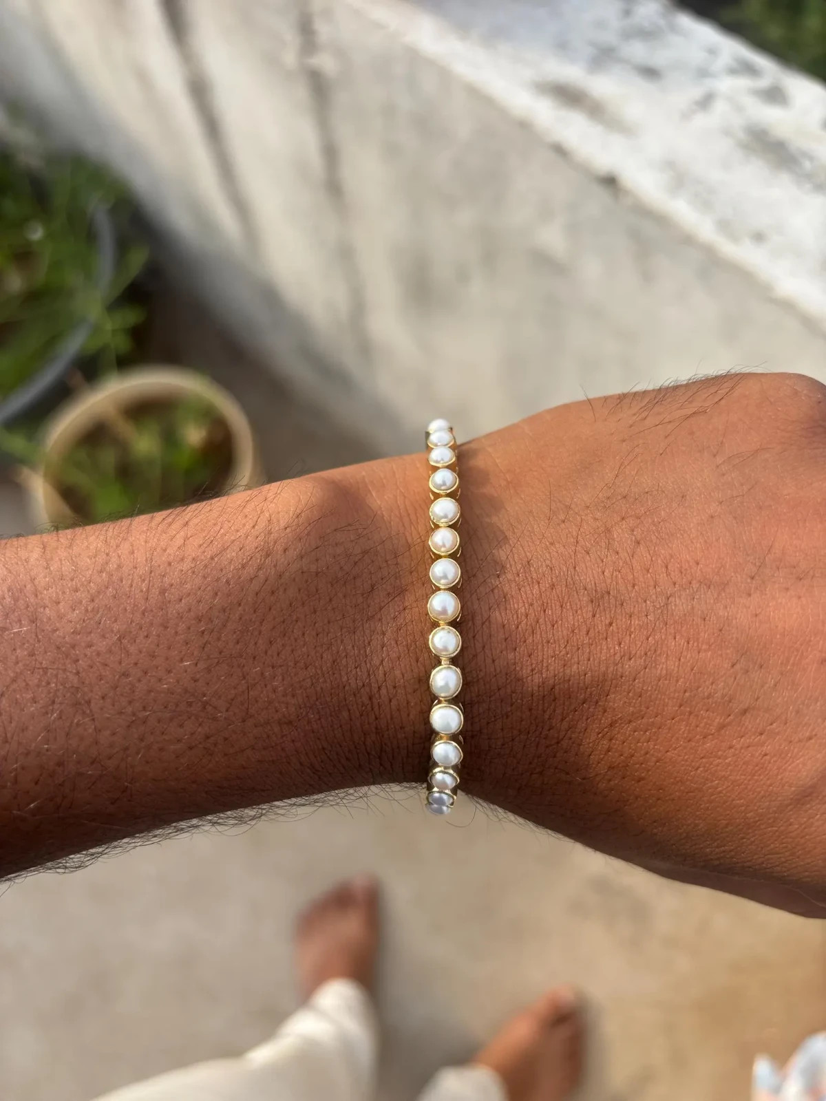 Womens Round Fresh Water Pearl Tennis Bracelet 14K Yellow Gold Plated 7.5 Inch