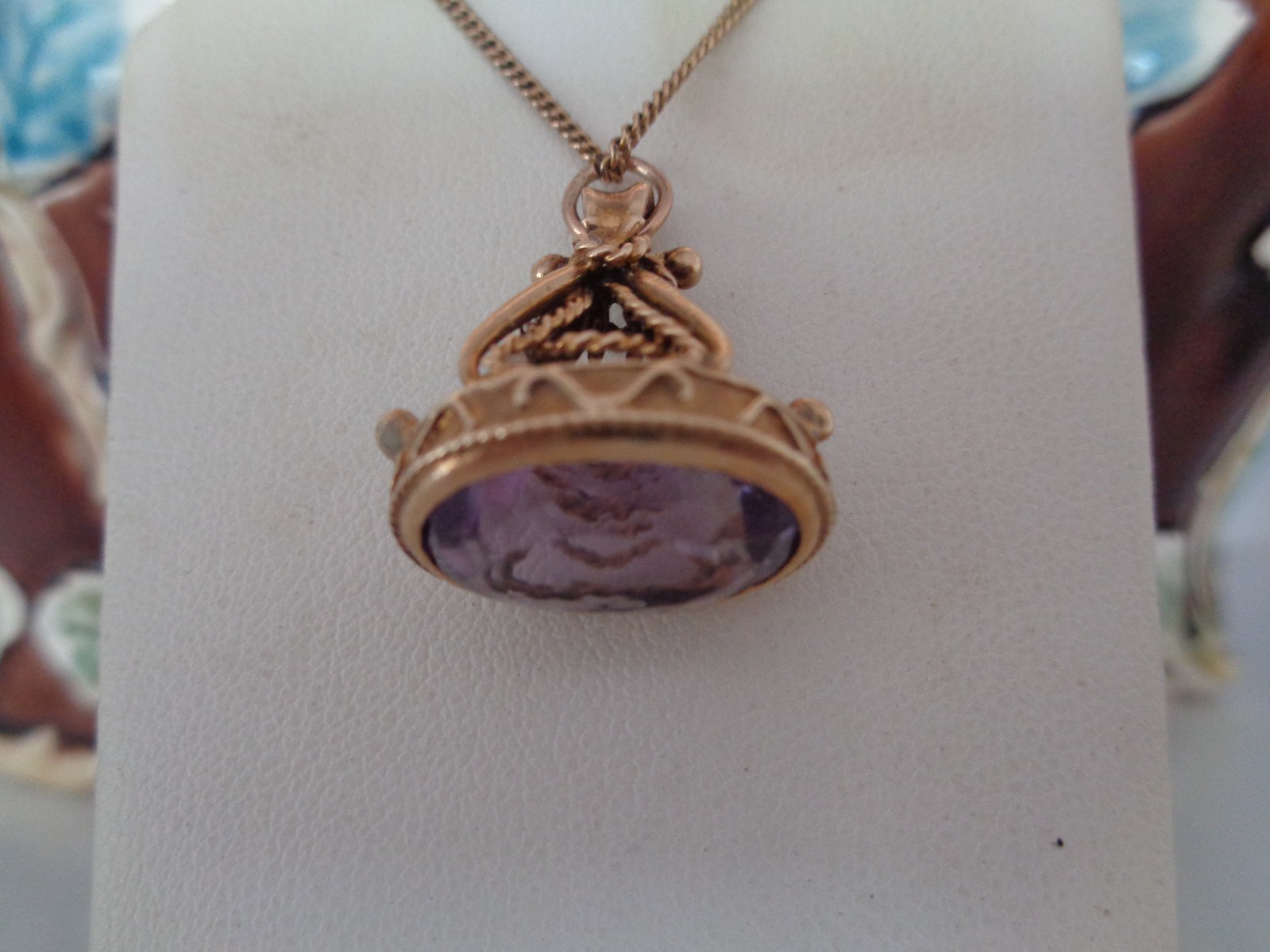 9 Carat Gold Fob with Faceted 3 Carat Amethyst Stone