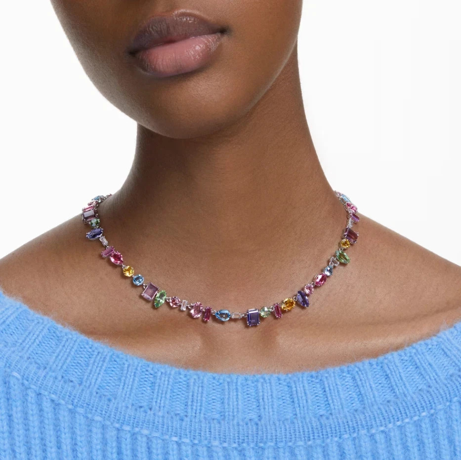 Swarovski Gema necklace Mixed cuts, Multicolored, Rhodium plated