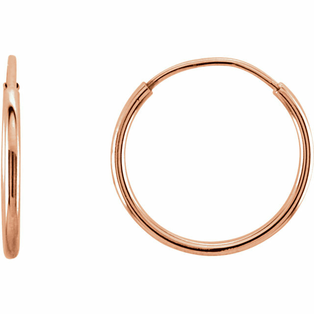 14K Rose Gold Hoop Earrings Endless Hoops 1mm Slender 10mm 12mm 15mm 20mm 24mm
