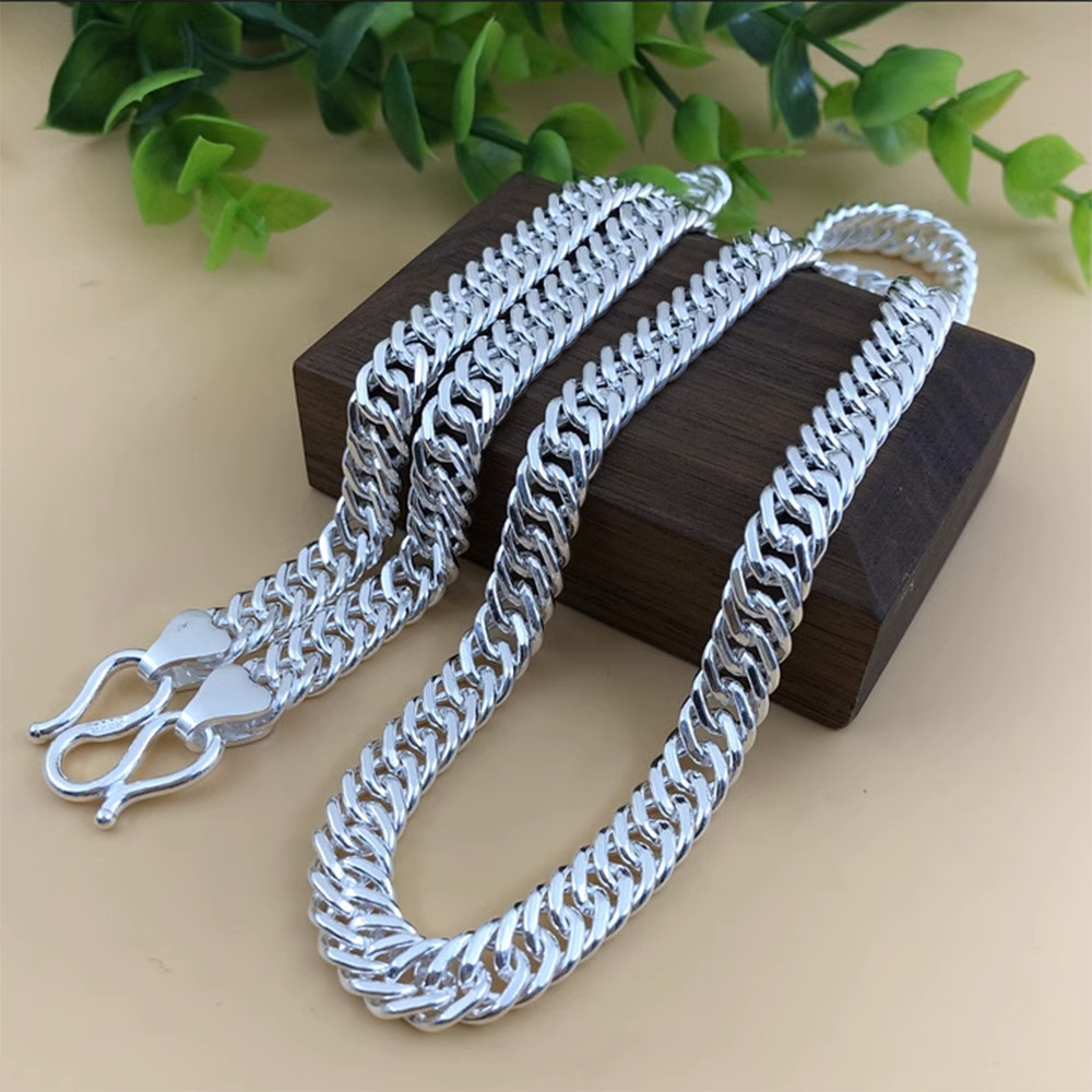 Pure 999 Fine Silver Chain Men Women 4mm/6mm/8mm Solid Cuban Curb Link Necklace
