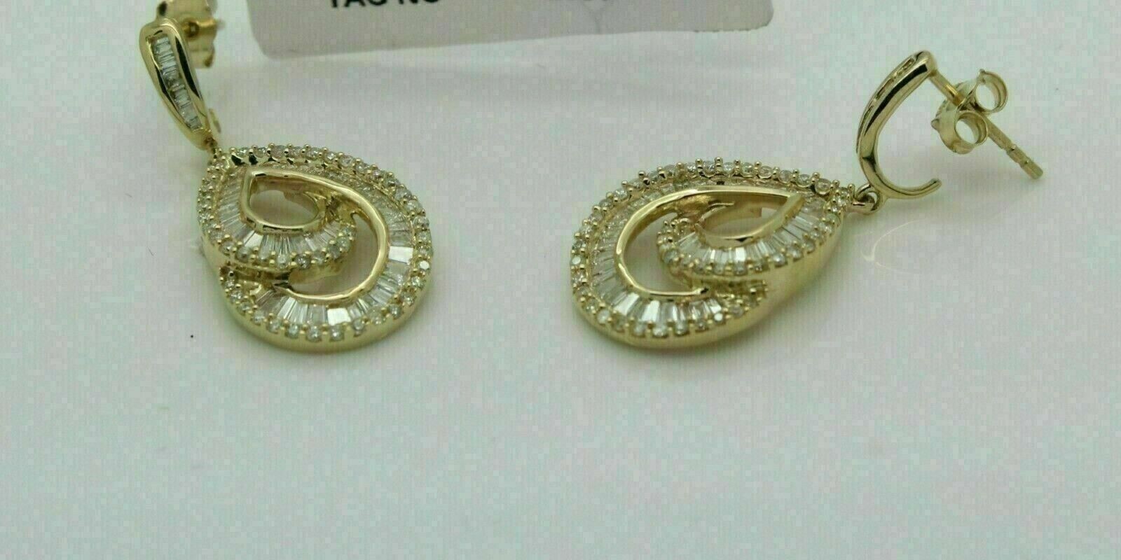 Beautiful 2Ct Baguette Cut Diamond Drop & Dangle Earrings 14k Yellow Gold Finish