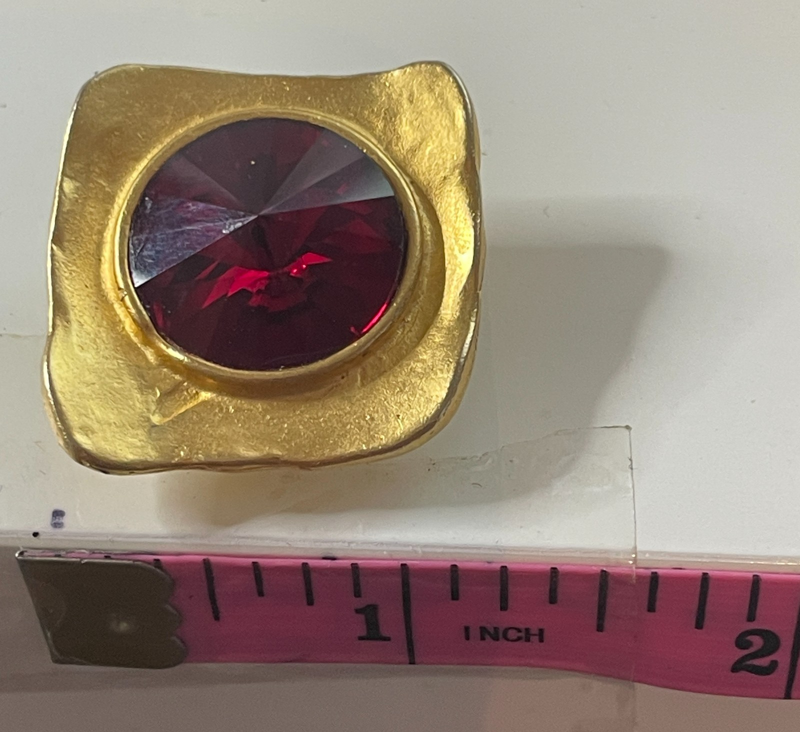 Norma Jean Brushed Satin Goldtone Red Deep Berry Rivoli Crystal Clip Earrings